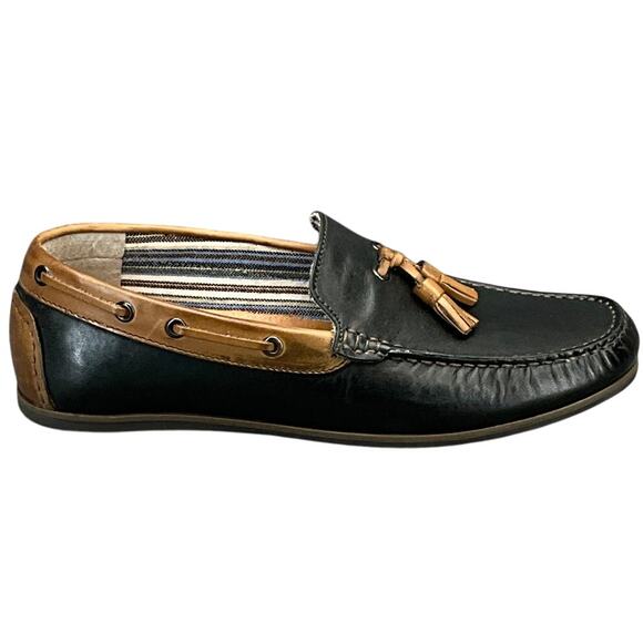 G.H. Bass Howell Black Brown Leather Tassel Slip On Driving Loafer Men 9M - Picture 2 of 11